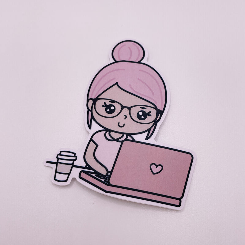 Rosey Posey - COMPUTER GIRL | DIE CUT STICKER | Pink - Matte OR Heart Holo