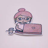 Rosey Posey - COMPUTER GIRL | DIE CUT STICKER | Pink - Matte OR Heart Holo