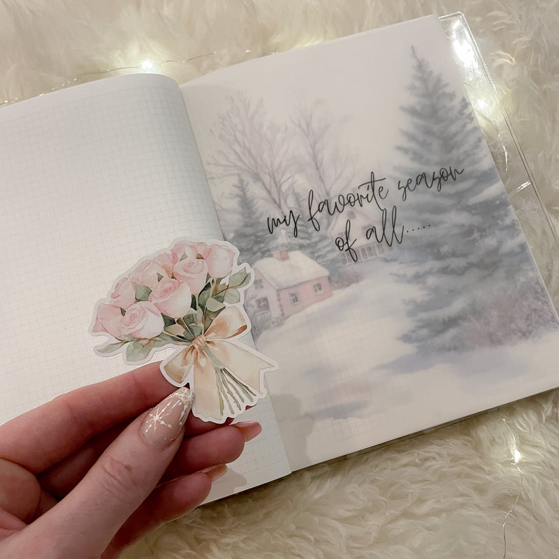 Roses with bow | DIE CUT STICKER | VINLY GLOSS - pink winter wonderland