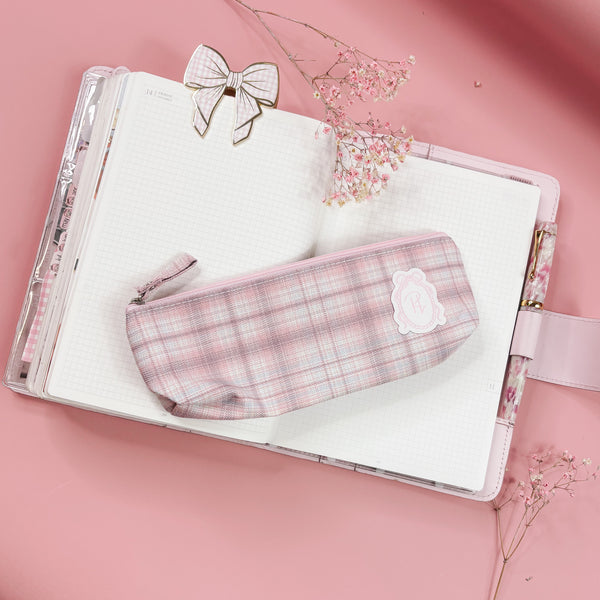 PENCIL CASE | PINK CHECKERED | STATIONERY STORAGE