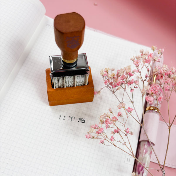 Wood Roller Date Stamp - Adjustable Year/Month/Day