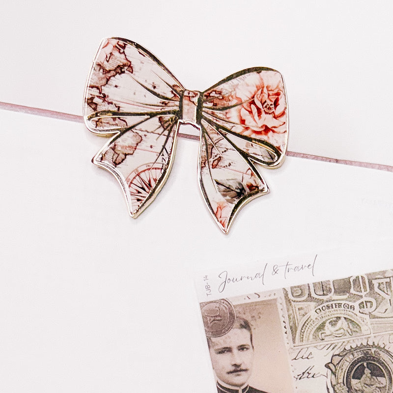 JOURNAL CLIP | GOLD and FLORAL BOW | VINTAGE TRAVEL COLLECTION