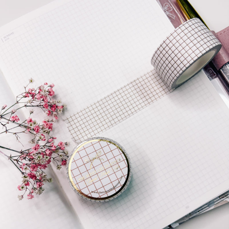 Washi Tape | White Grid  | 10 m - 2,5cm |  Vintage Travel Collection