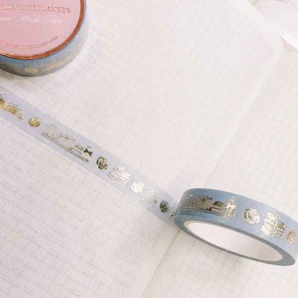 Washi Tape | 10 m - 1 cm | Books and Roses in Blue