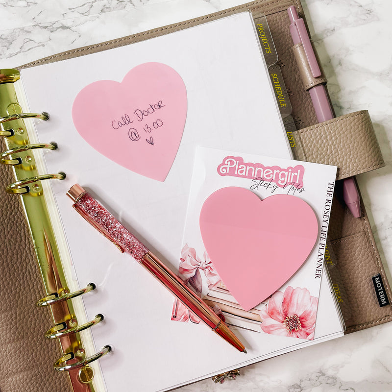 TRANSPARENT STICKY NOTES | MEMO PAD | 50 SHEETS | Pink heart |