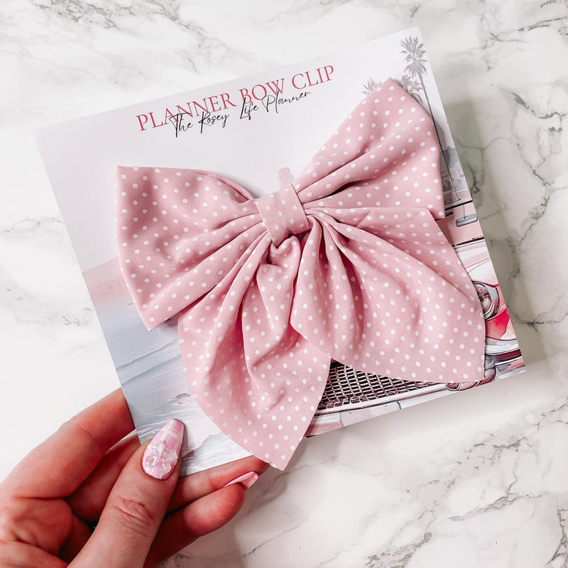 BOW PLANNER CLIP | PINK POKA DOTS | GOLD