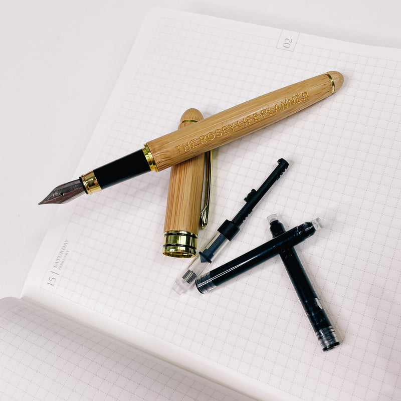 FOUNTAIN PEN |  WOODEN WITH GOLD LOGO - INK & CONVERTER INCLUDED