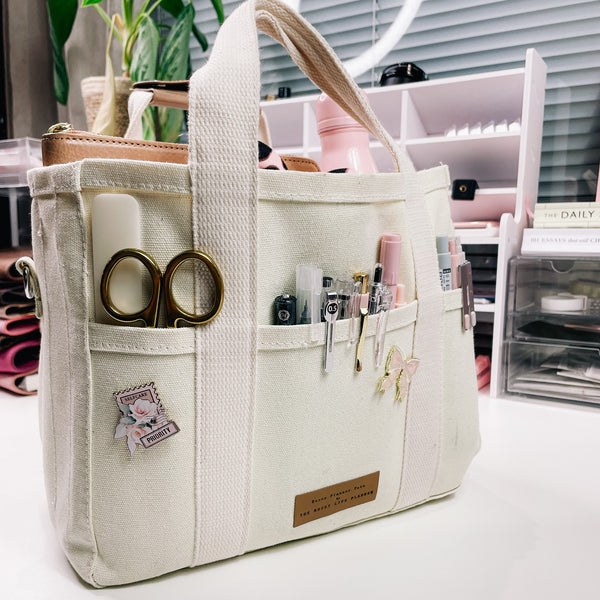 ROSEY PLANNER TOTE | STATIONARY ORGANIZER | IVORY CANVAS |