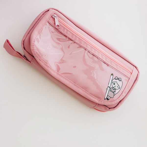 ROSEY POSEY PENCIL CASE | CLEAR & PINK | STATIONERY STORAGE