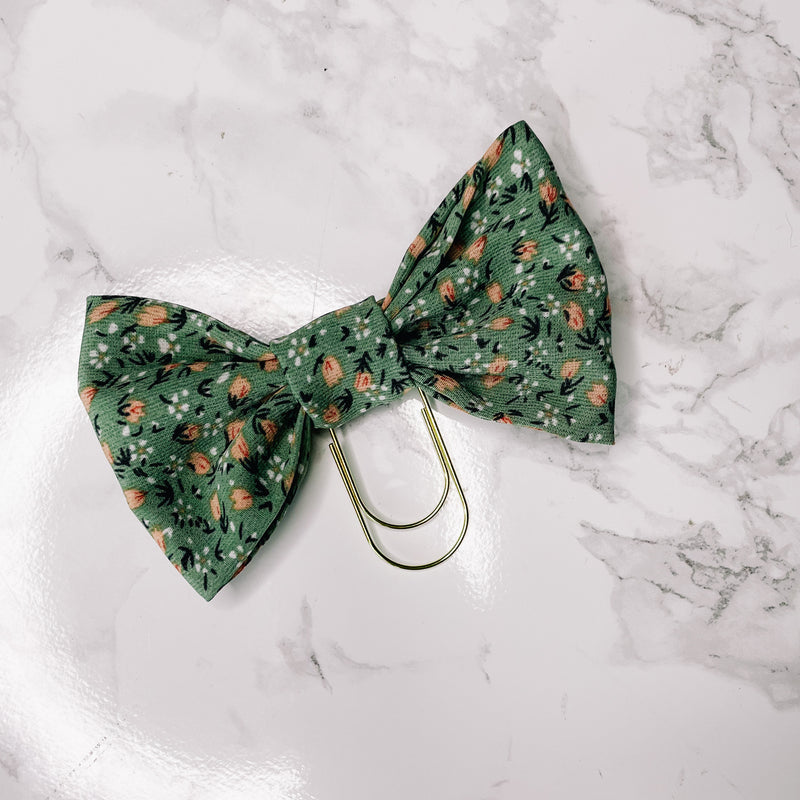 BOW PLANNER CLIP | FLORAL PRINT DESIGN | GREEN |