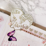 Adventure Heart Journal Clip - White & Gold