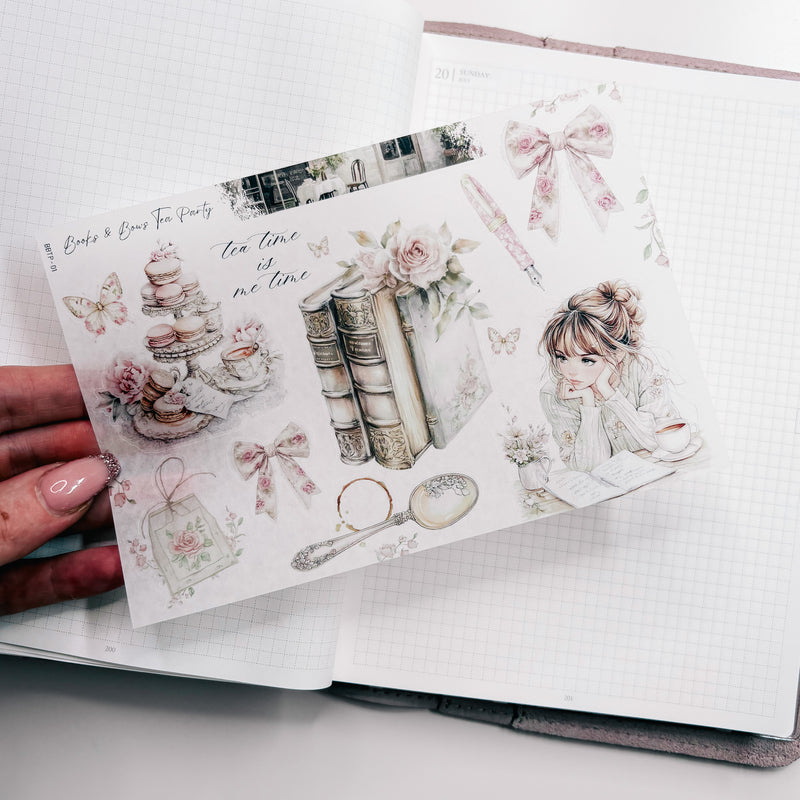 BOOKS & BOWS TEA PARTY | STICKERS 1-10 or ALL 10 BUNDLE DEAL | CLEAR MATTE