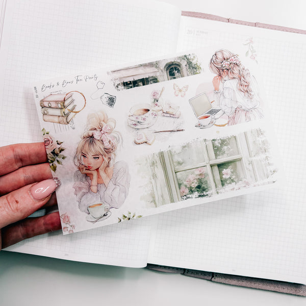 BOOKS & BOWS TEA PARTY | STICKERS 1-10 or ALL 10 BUNDLE DEAL | CLEAR MATTE