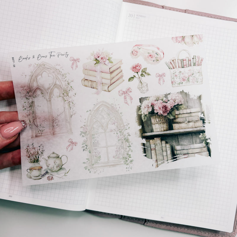 BOOKS & BOWS TEA PARTY | STICKERS 1-10 or ALL 10 BUNDLE DEAL | CLEAR MATTE