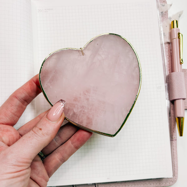 ROSE QUARTZ COASTER | PINK & GOLD HEART