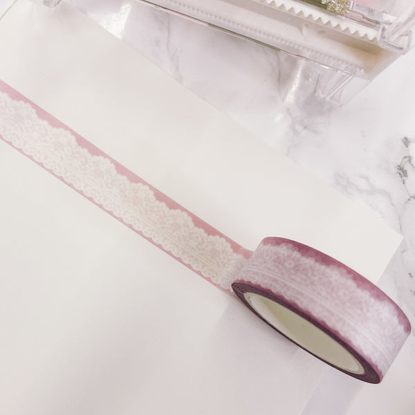 Washi Tape | 10 m - 1.5 cm | Pink with white Lace