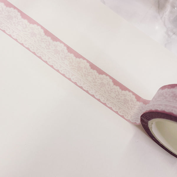 Washi Tape | 10 m - 1.5 cm | Pink with white Lace