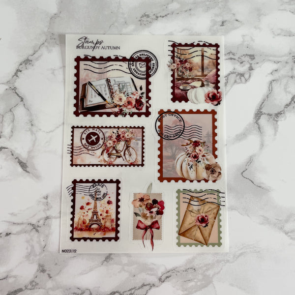 BURGUNDY AUTUMN | STAMP STICKERS | SHEET 12 | CLEAR/ MATTE | NOV23 COLLECTION