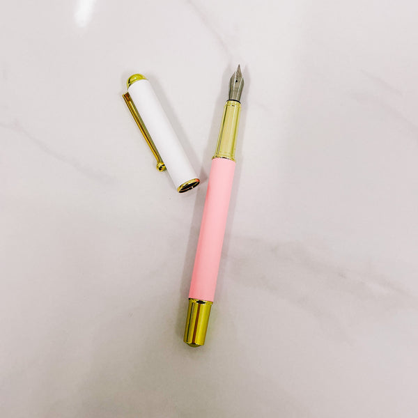 FOUNTAIN PEN |  PINK & WHITE - & INK INCLUDED