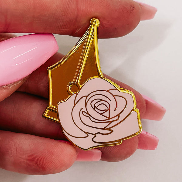 ROSE & FOUNTAIN PEN MAGNET CHARM | PLANNER DECOR | Pink & Gold