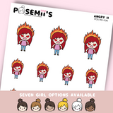 ANGRY 2 EMOTI GIRLS  | POSEMII CHARACTER STICKERS | 7 OPTIONS