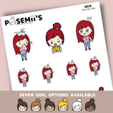SICK EMOTI GIRLS  | POSEMII CHARACTER STICKERS | 7 OPTIONS