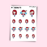 HAPPY 3 EMOTI GIRLS  | POSEMII CHARACTER STICKERS | 7 OPTIONS