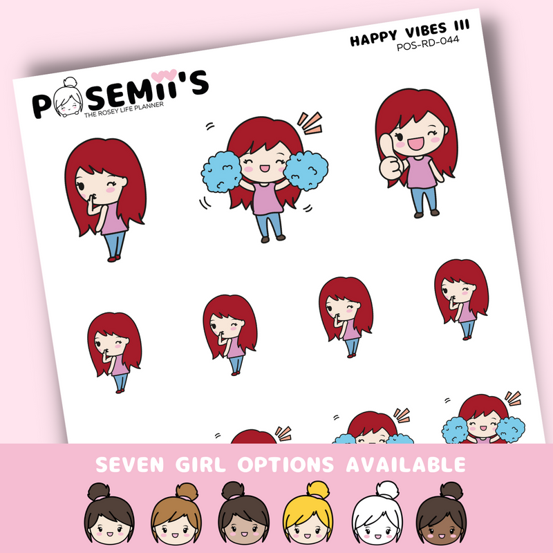 HAPPY 3 EMOTI GIRLS  | POSEMII CHARACTER STICKERS | 7 OPTIONS