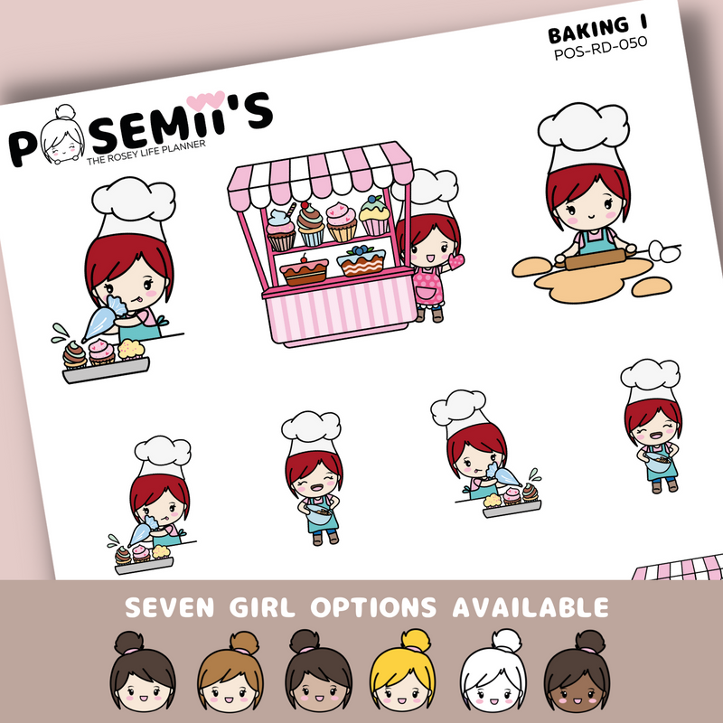 BAKING 1 EMOTI GIRLS  | POSEMII CHARACTER STICKERS | 7 OPTIONS