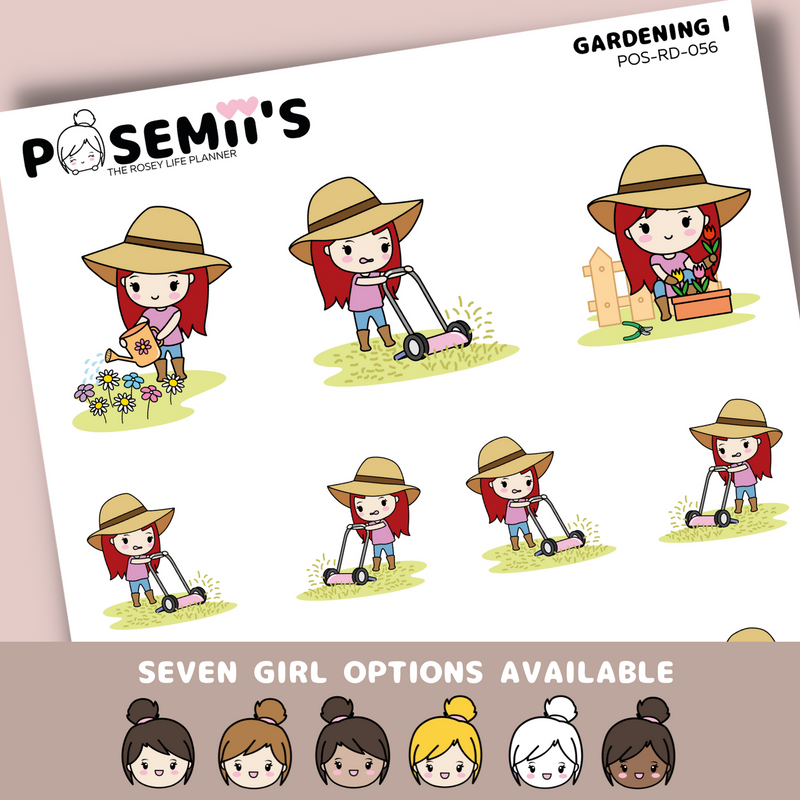 GARDENING 1 EMOTI GIRLS  | POSEMII CHARACTER STICKERS | 7 OPTIONS