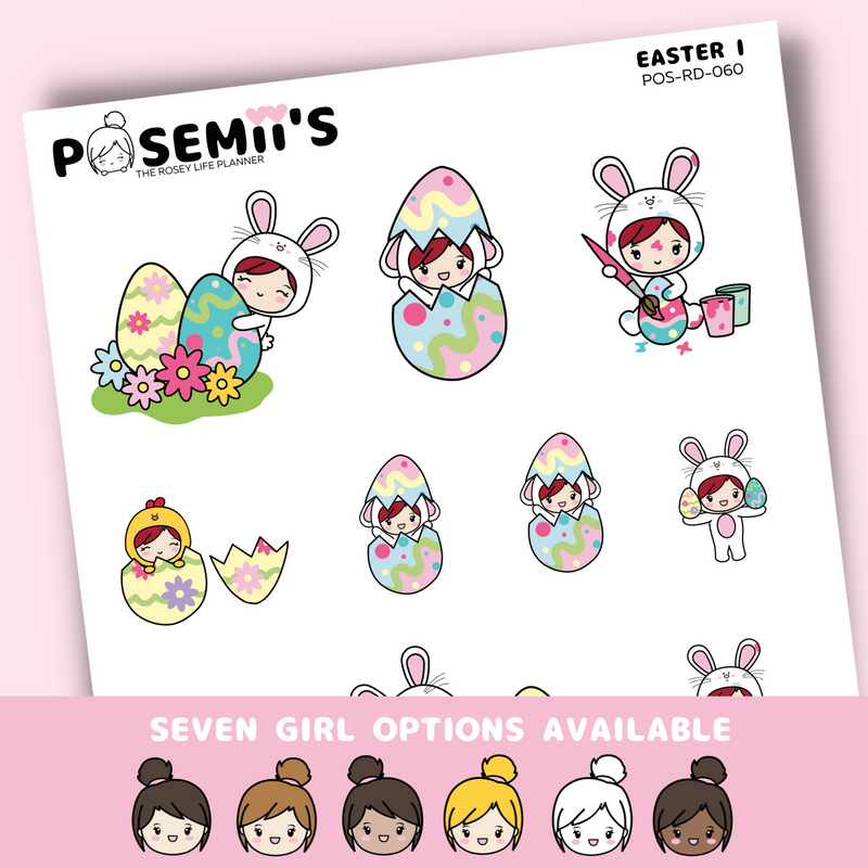 EASTER 1 EMOTI GIRLS  | POSEMII CHARACTER STICKERS | 7 OPTIONS