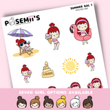 SUMMER GAL 1 EMOTI GIRLS  | POSEMII CHARACTER STICKERS | 7 OPTIONS