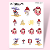 SUMMER GAL 1 EMOTI GIRLS  | POSEMII CHARACTER STICKERS | 7 OPTIONS