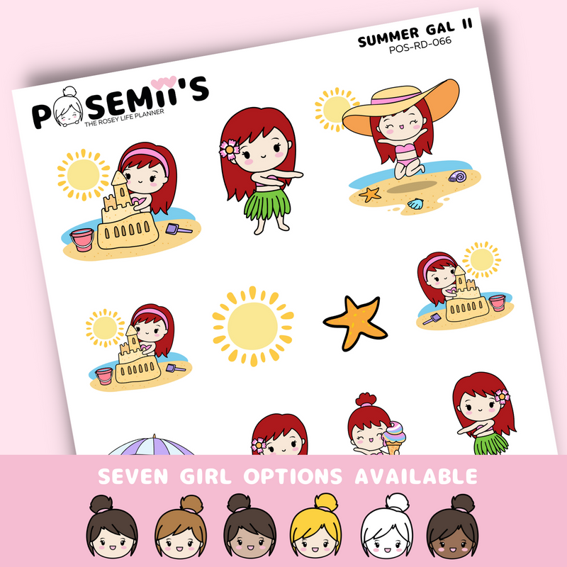SUMMER GAL 2 EMOTI GIRLS  | POSEMII CHARACTER STICKERS | 7 OPTIONS