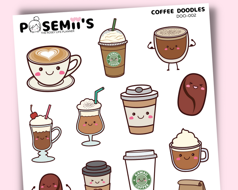 COFFEE DOODLES POSEMIIS  | POSEMII STICKERS | Emotis doo-002