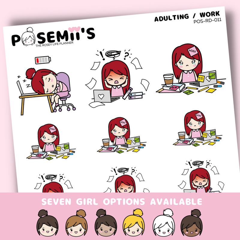 ADULTING - WORK EMOTI GIRLS pt.1  | POSEMII CHARACTER STICKERS | 7 OPTIONS