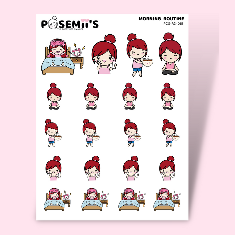 MORNING ROUTINE EMOTI GIRLS | POSEMII CHARACTER STICKERS | 7 OPTIONS