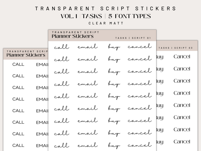 FUNCTIONAL SCRIPT STICKERS | TASKS | Clear Matte