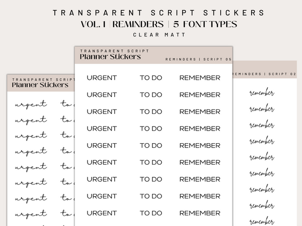 FUNCTIONAL SCRIPT STICKERS | REMINDERS | Clear Matte