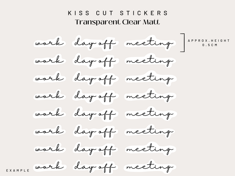 SET OF 4 FUNCTIONAL | CUSTOM TEXT STICKERS | Clear Matte