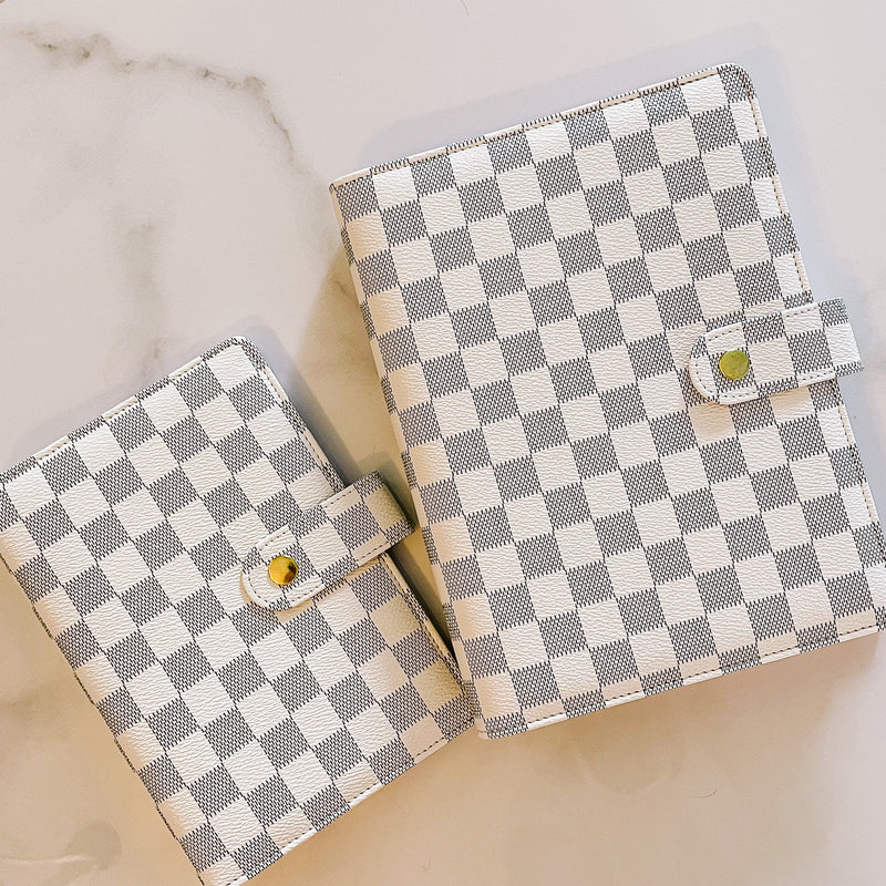 PLANNER COVER | CHECKERED WHITE & GREY | VEGAN LEATHER | AVAILABLE IN 2 SIZES