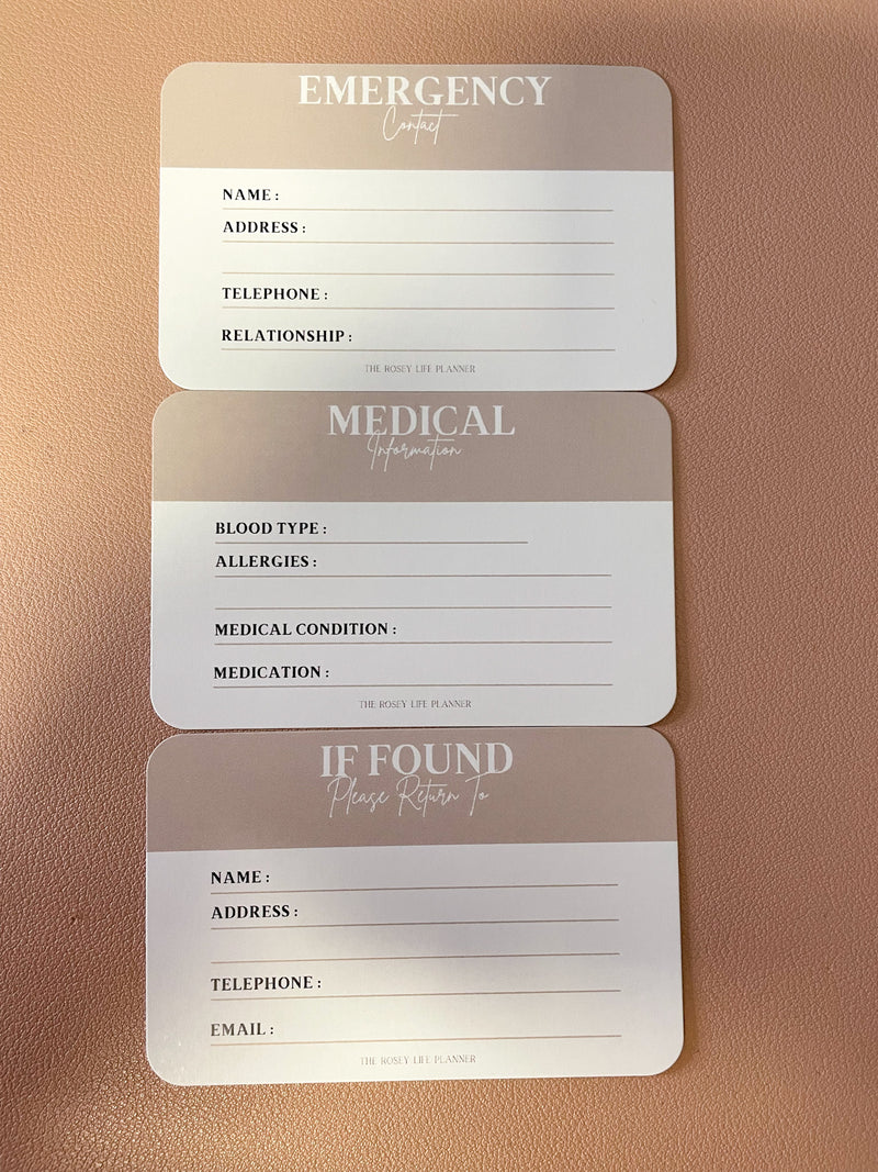 Set of 3 Planner Information Cards - Beige