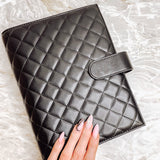 PLANNER COVER | QUILTED BLACK | VEGAN LAMBSKIN LEATHER | A5