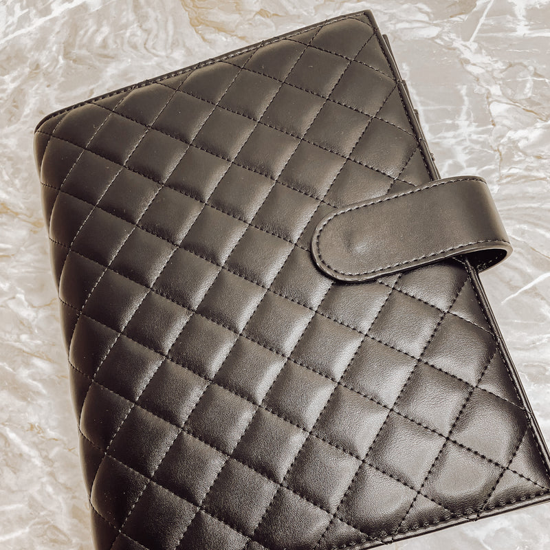 PLANNER COVER | QUILTED BLACK | VEGAN LAMBSKIN LEATHER | A5