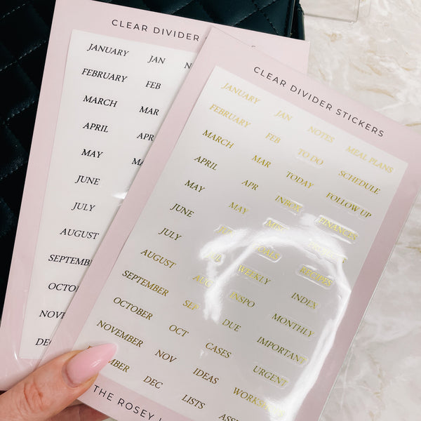 GOLD & BLACK | PLANNER DIVIDER STICKERS | CLEAR GLOSS