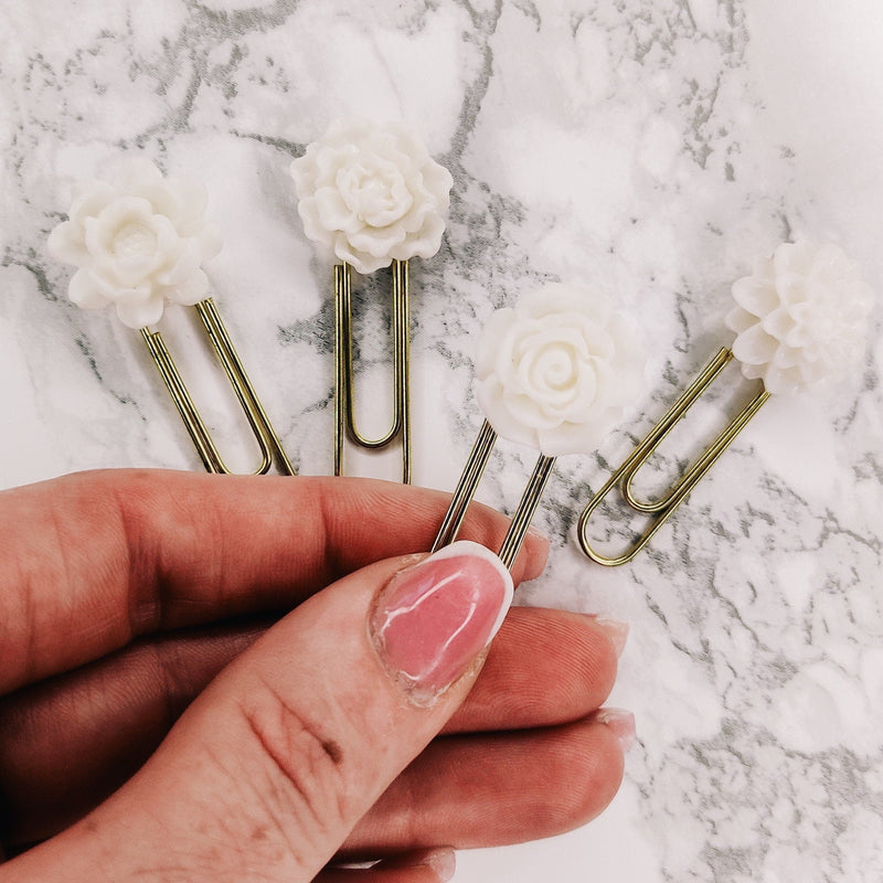 PLANNER CLIP | LUXE | FLOWERS | WHITE