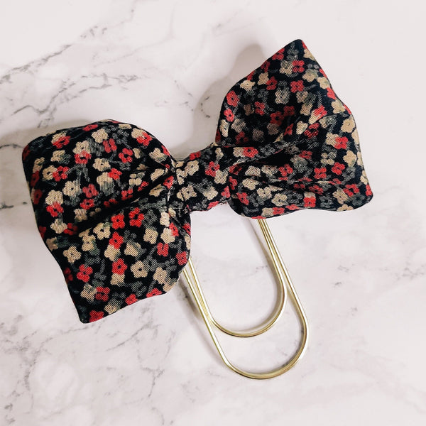 BOW PLANNER CLIP | FLORAL PRINT DESIGN | GREENS & REDS | FABRIC