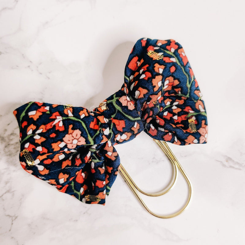 BOW PLANNER CLIP | FLORAL PRINT DESIGN | GOLD SPECKLES | FABRIC