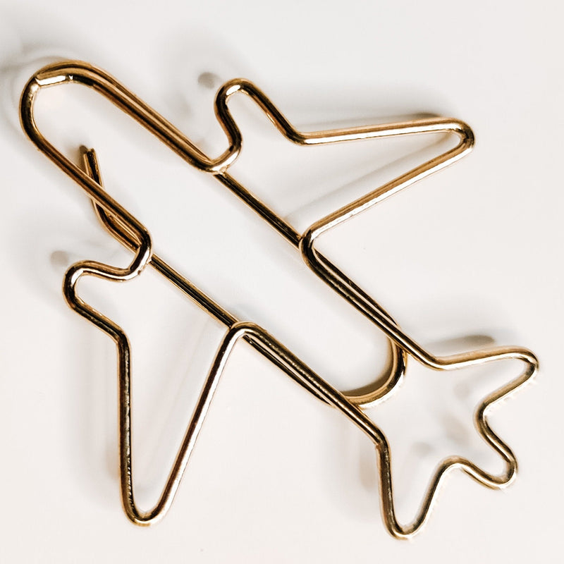PLANNER CLIP | AEROPLANE TRAVEL | FUNCTIONAL | GOLD PAPER CLIP